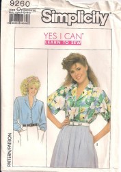 9260 LEARN TO SEW SS-LS BUTTON COLLAR BLOUSE PATTERN 12-16